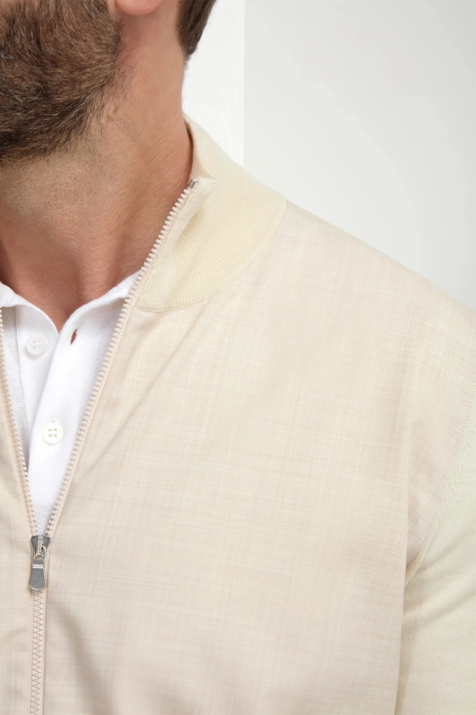 Cream wool & knit bomber - Made in Italy Army Style