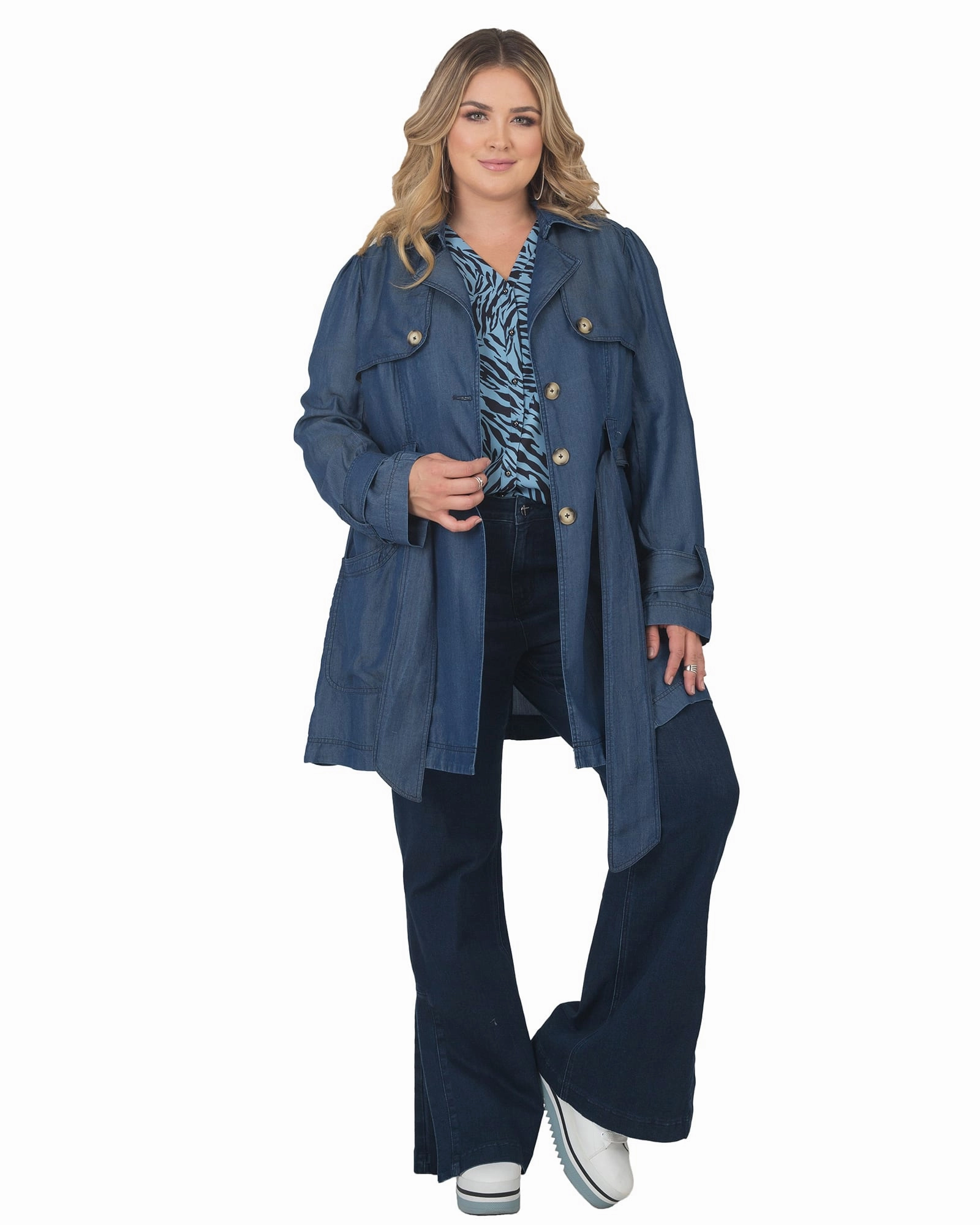 Unstructured Shoulder Cut Odette Tencel Denim Trench Coat | Dark Wash