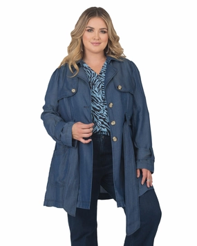 snap-up Skill Odette Tencel Denim Trench Coat | Dark Wash
