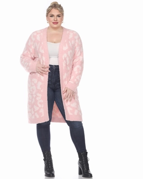Leopard Print Open Front Sherpa Coat | Pink Cool Season
