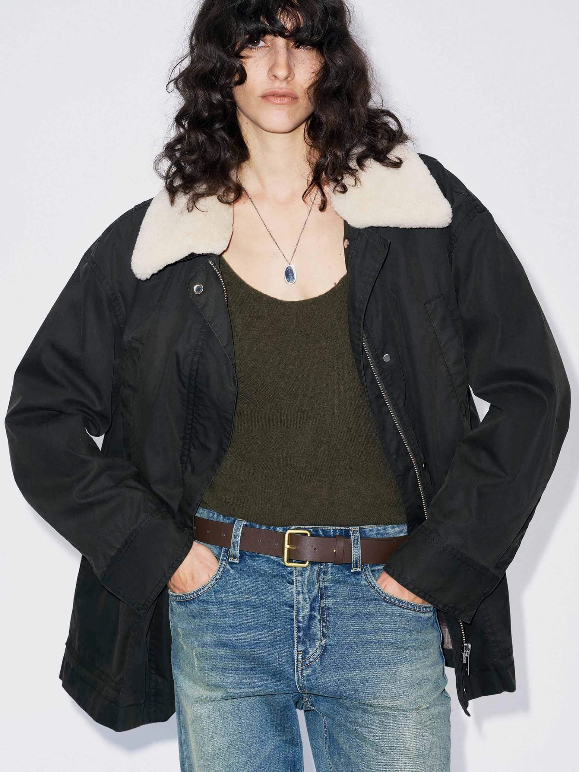 Everyday Fit Style Advanced Wickability System Cotton Blend Fur Collar Coat