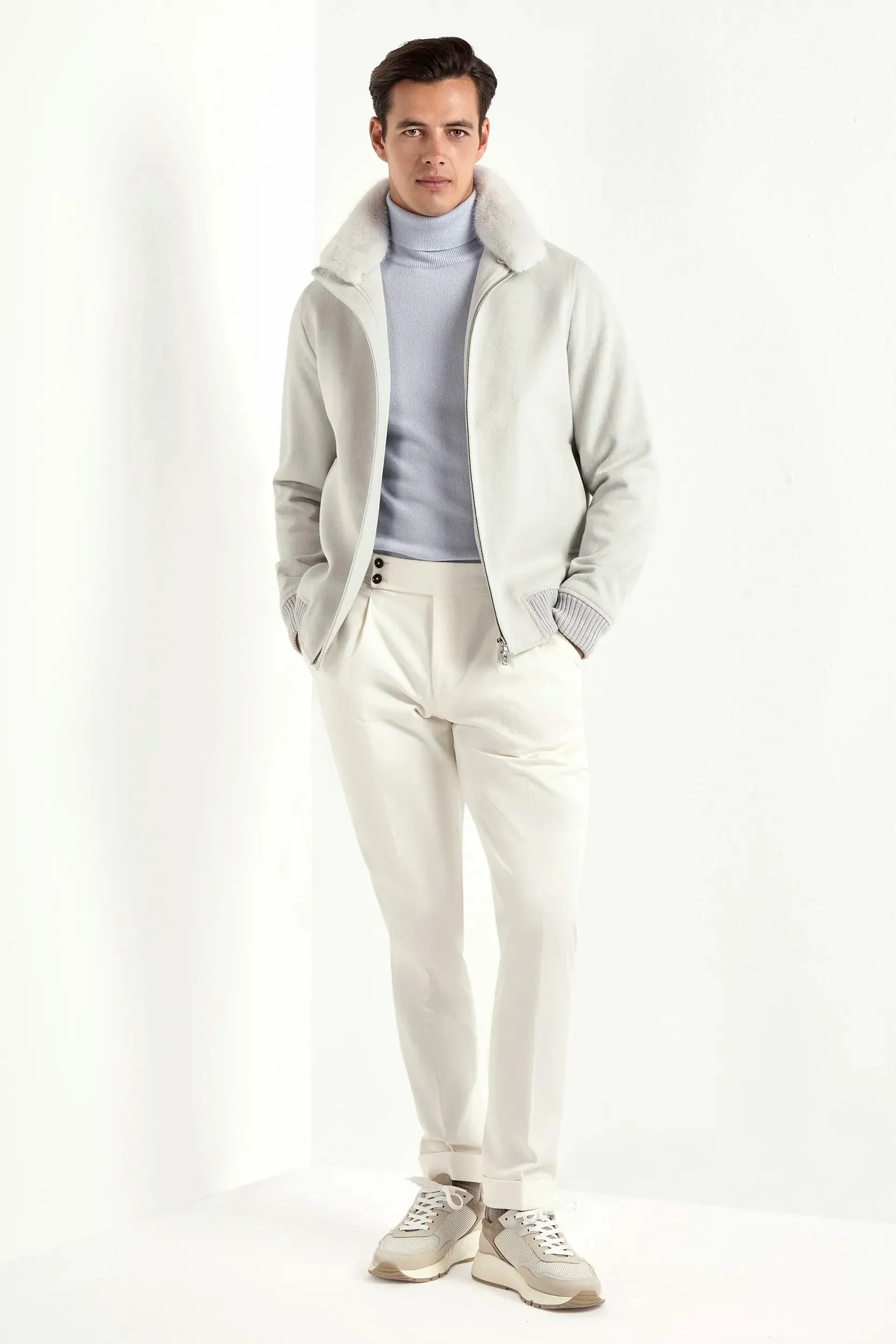 Casual Comfy Layer High Collar Design Off-white bomber with removable mink collar ?C Made in Italy
