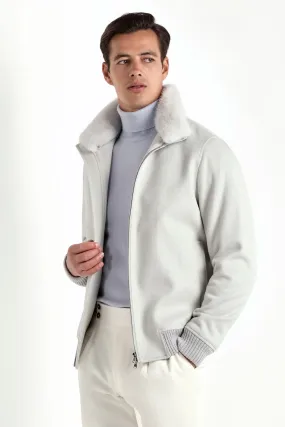 Off-white bomber with removable mink collar ?C Made in Italy Hypoallergenic Fiber Filling