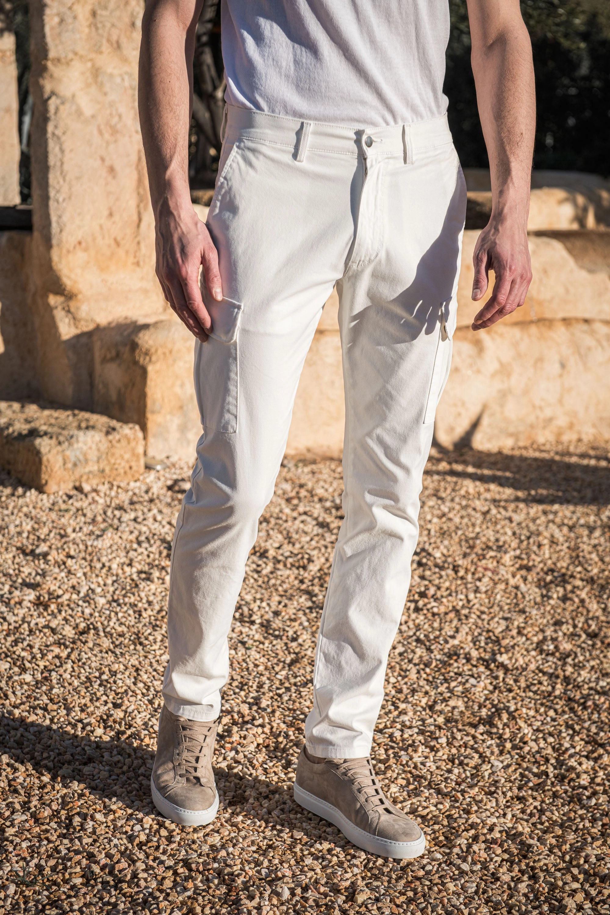 Everyday Comfort Fit Soft Wear Off-white stretch cotton cargo - Made in Italy
