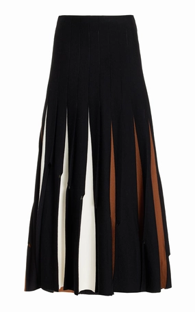 Olya Pleated Knit Midi Skirt in Black Multi Merino Wool All Day Look