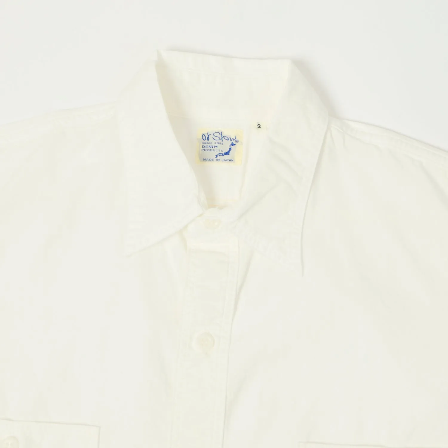 orSlow Short Sleeve Chambray Work Shirt - White Snug feel Bold Pattern