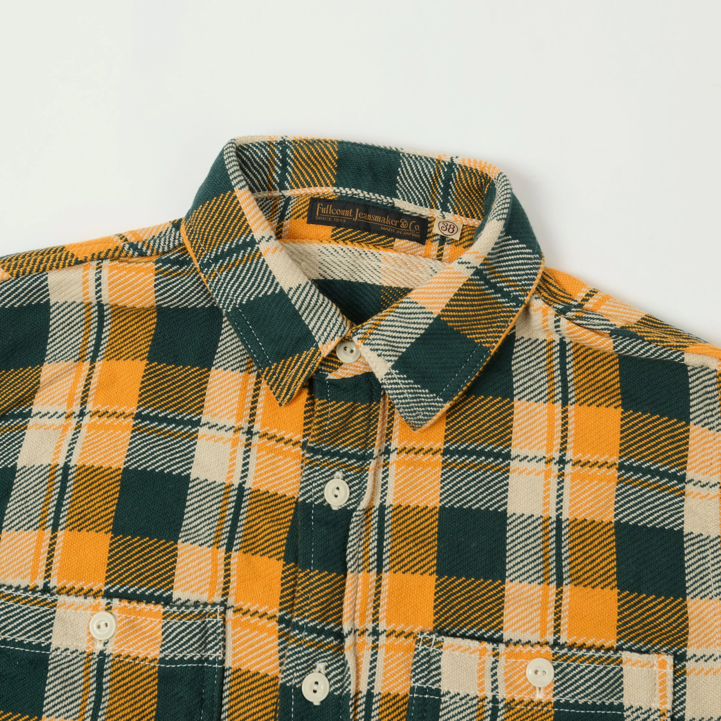 Full Count 4085 Check Flannel Shirt - Yellow/Green Fashion Layer Trendy Fit
