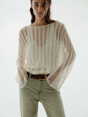 Open Knit Linen Sweater Layering Fit Knitted Layering
