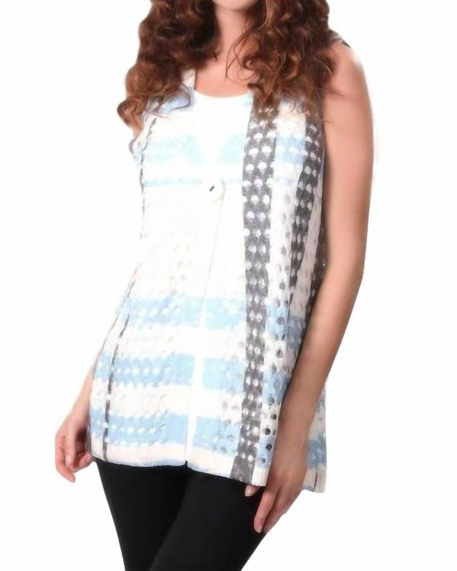 Open-Weave On The Grid Vest in White/Turquiose | White/Turquiose Adjustable Waist Tabs Outdoor Fashion