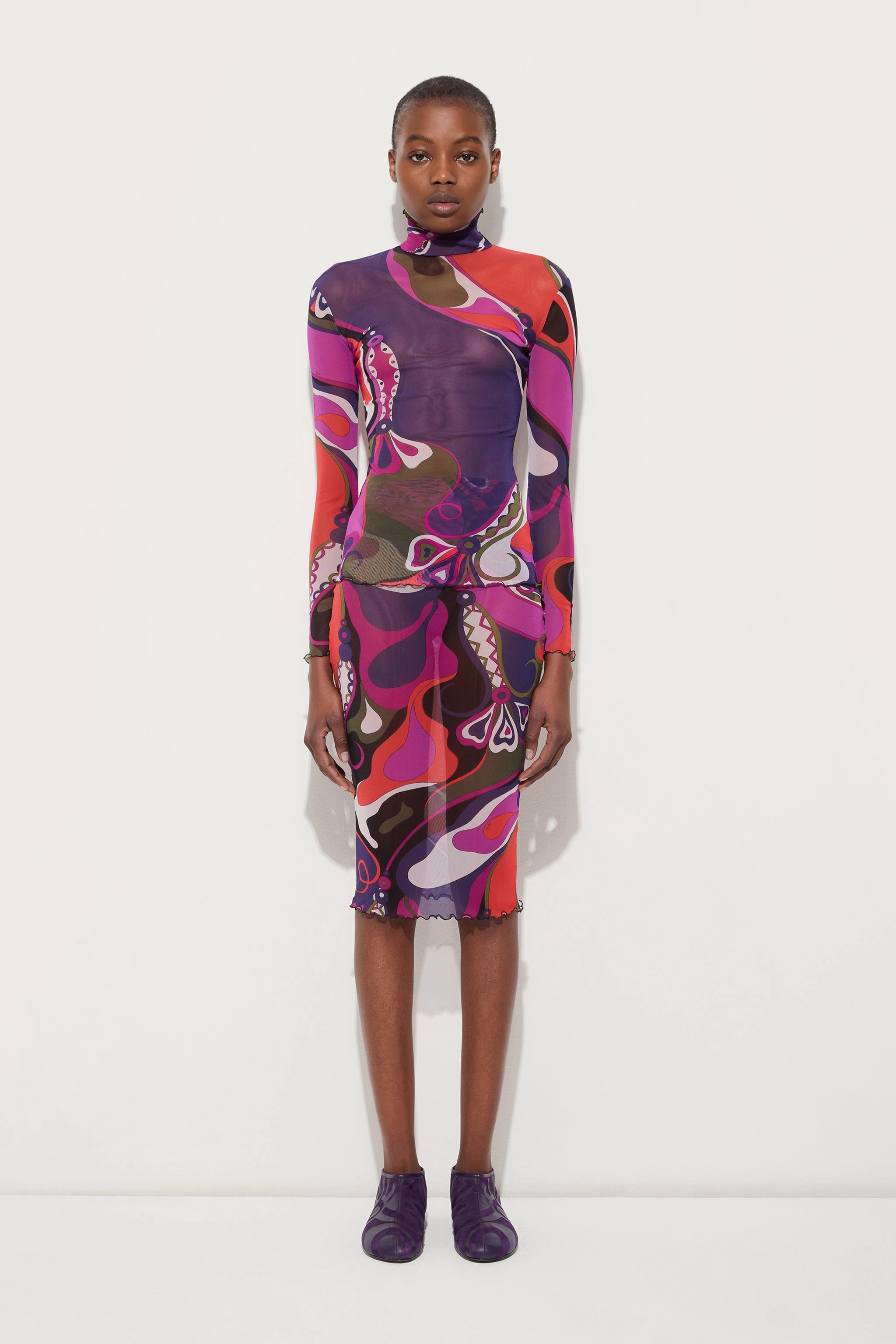 Soft Aesthetic Orchidee Print Midi Skirt in Tulle