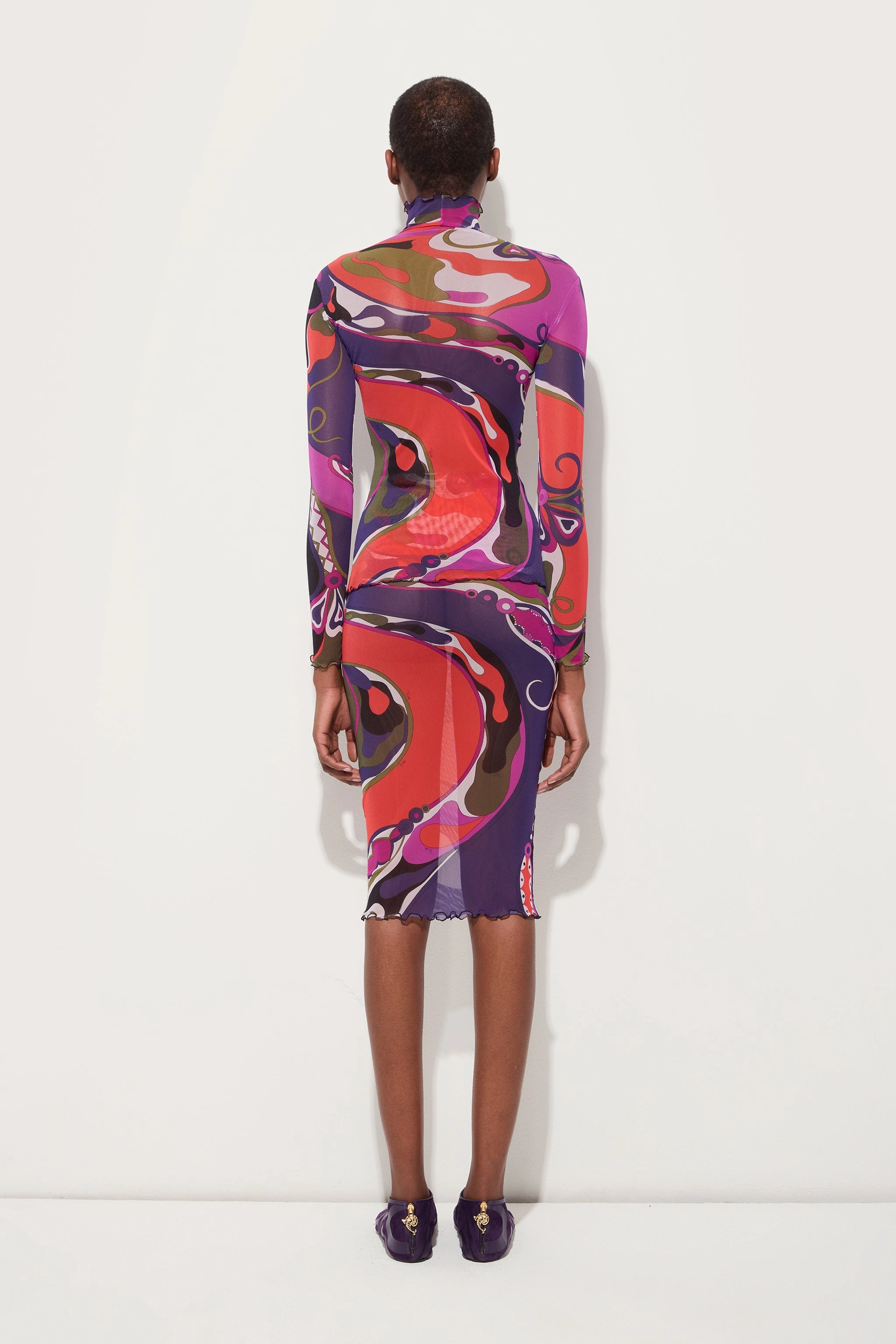 Orchidee Print Midi Skirt in Tulle Two Tone Trim Soft Outfit