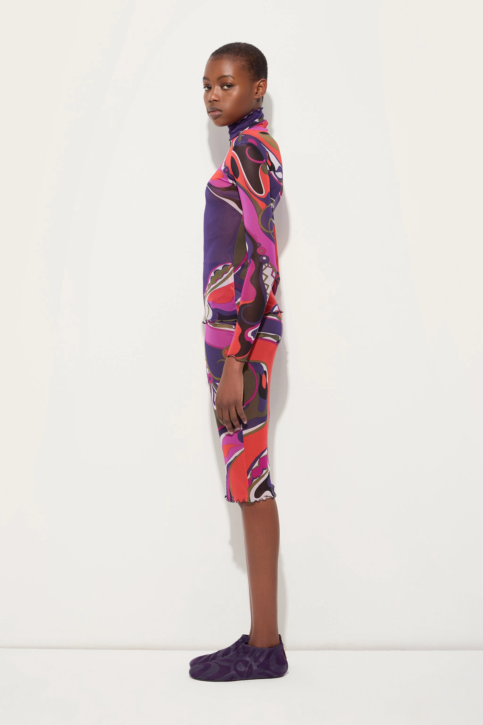Orchidee Print Midi Skirt in Tulle Edgy Look