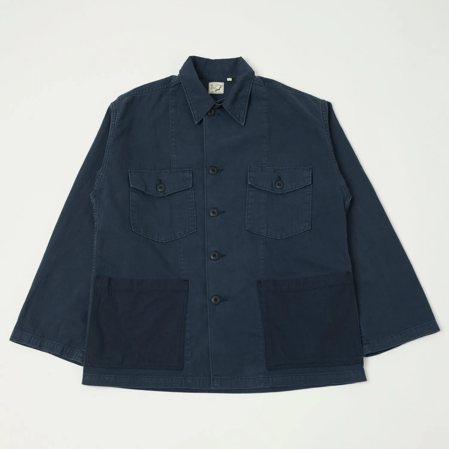 orSlow Herringbone Twill Contrast Pocket Overshirt - Navy Customizable Design Personalized Touch
