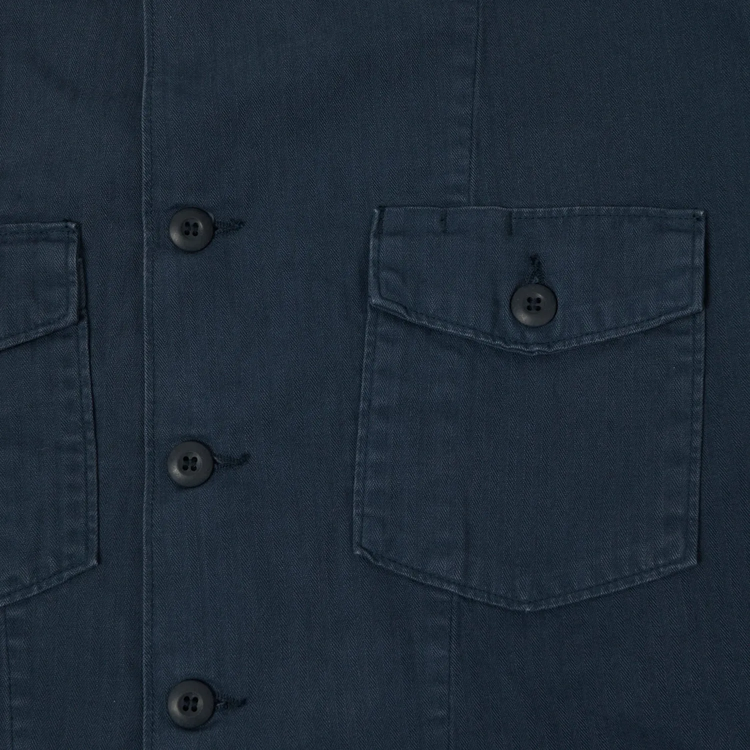 orSlow Herringbone Twill Contrast Pocket Overshirt - Navy Poolside Lounge Everyday Essential
