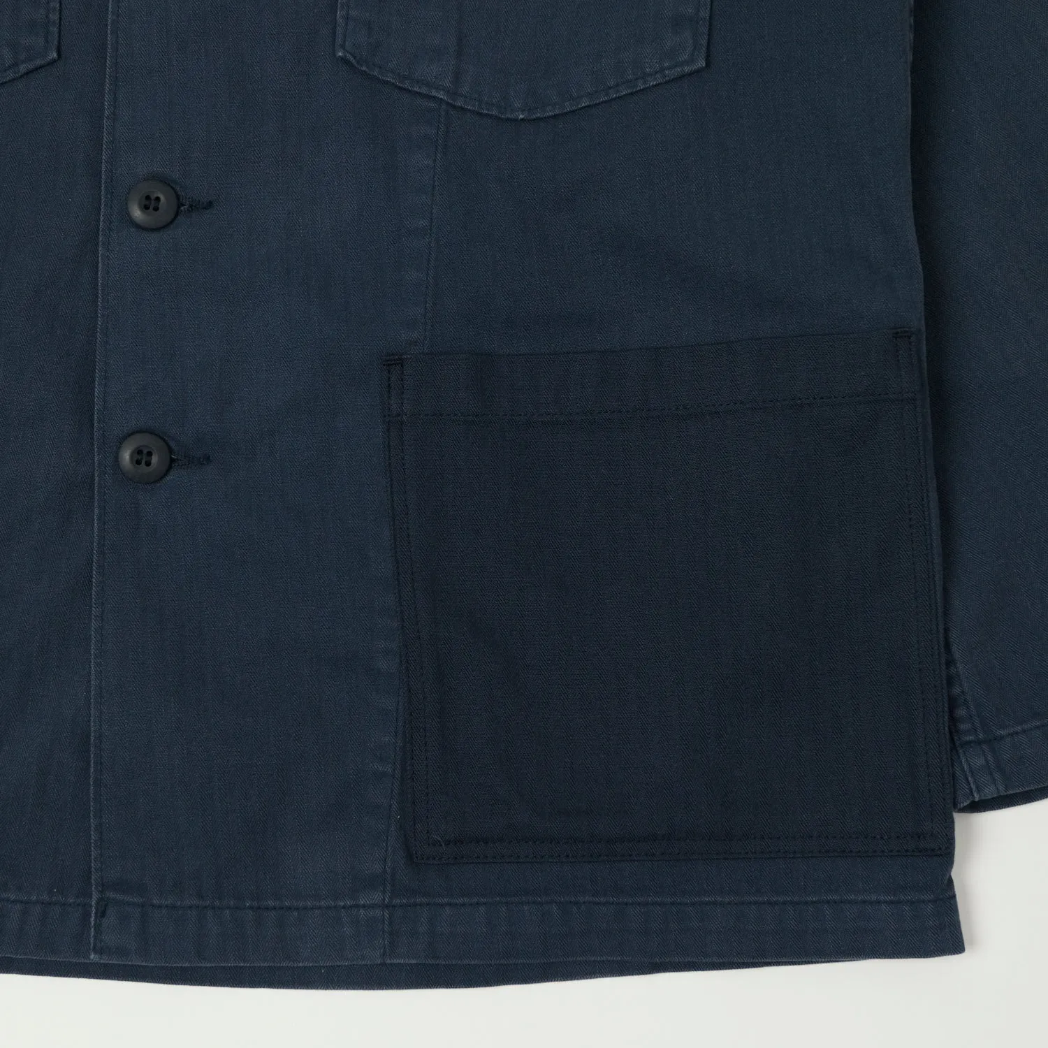 orSlow Herringbone Twill Contrast Pocket Overshirt - Navy Lounge Wear