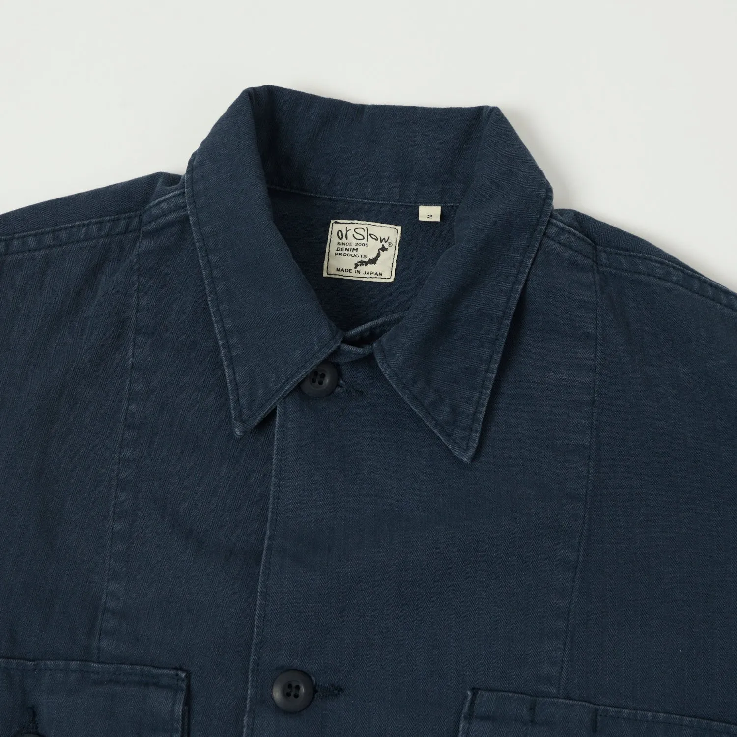 orSlow Herringbone Twill Contrast Pocket Overshirt - Navy Simple Elegance Sustainable Dye Process