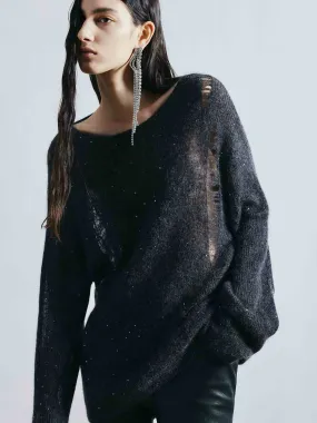 Distressed Detail Loose Sweater Active Wear Fit