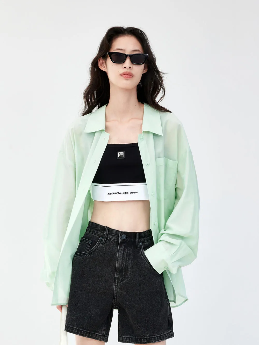 Casual Elegance Vintage Wash Oversized Split Shirt