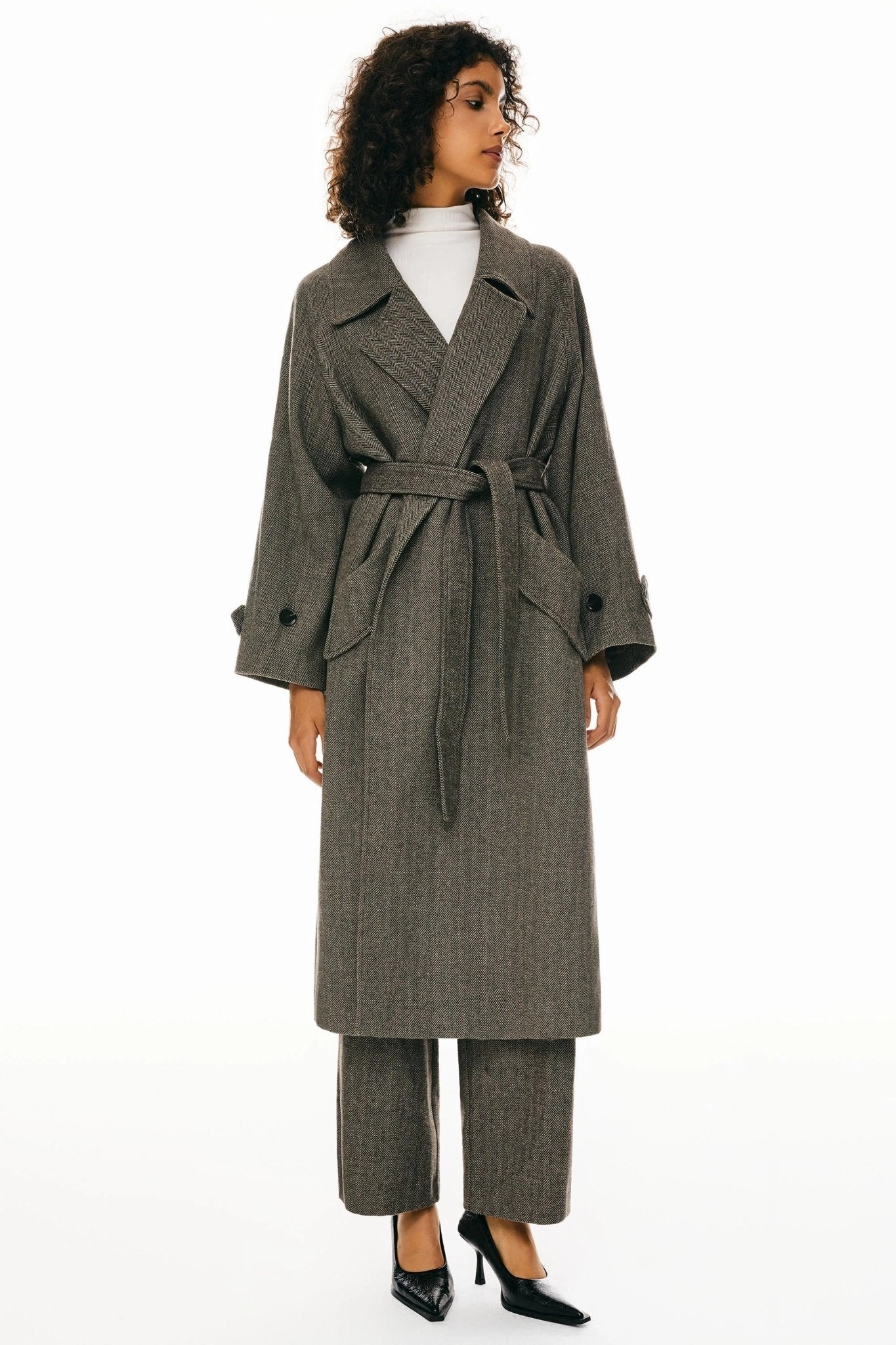 Quilted Pattern Teflon coating Oversized Wool Wrap Coat