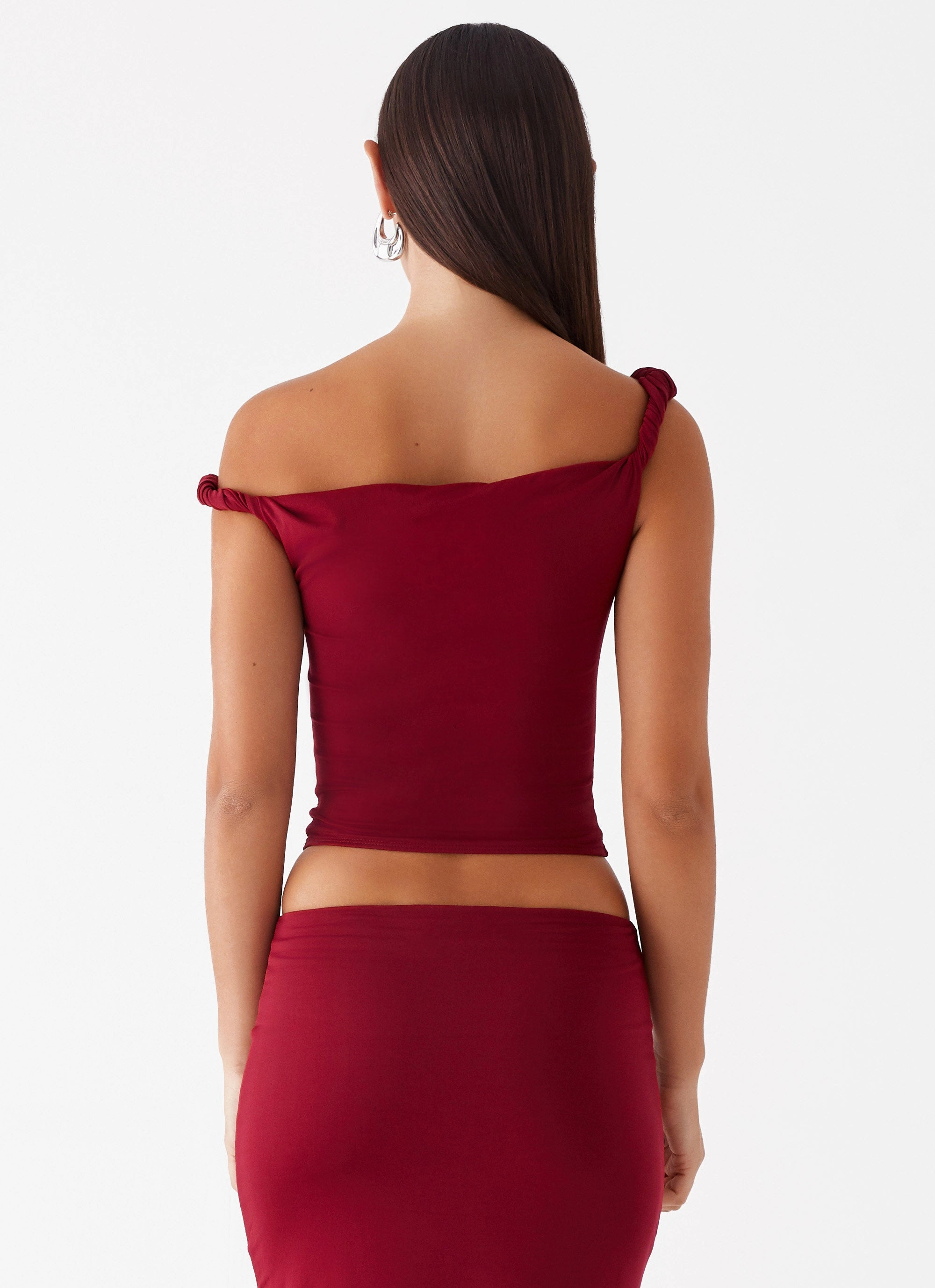 Crisp Look Solace Soul Twist Shoulder Top - Maroon