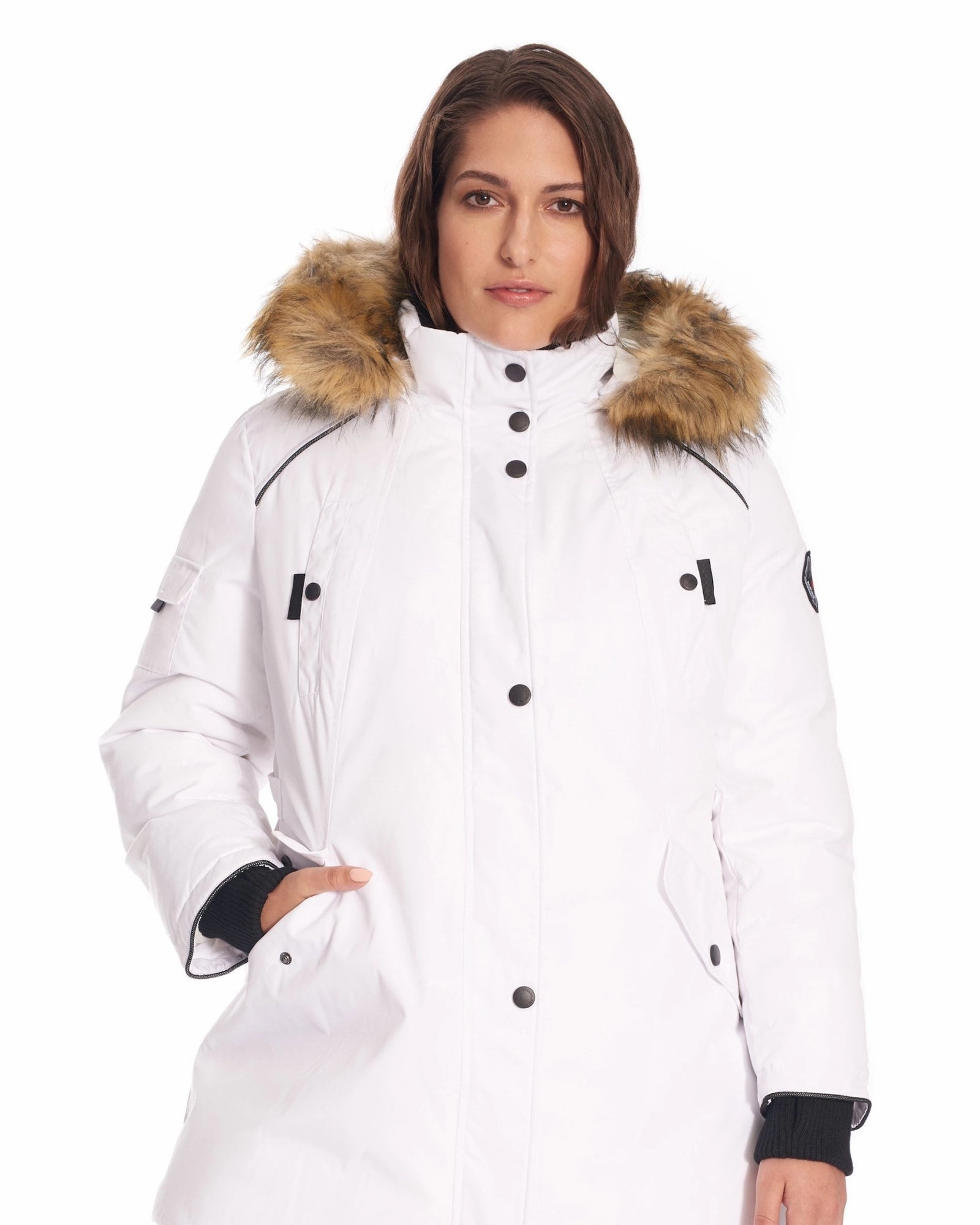 GLACIER | Vegan Down Recycled Parka Winter Jacket | White Ribbed Knit Cuffs Compression Stitching