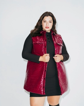 Seamless construction Resist Patent & Faux Shearling Vest | Burgundy