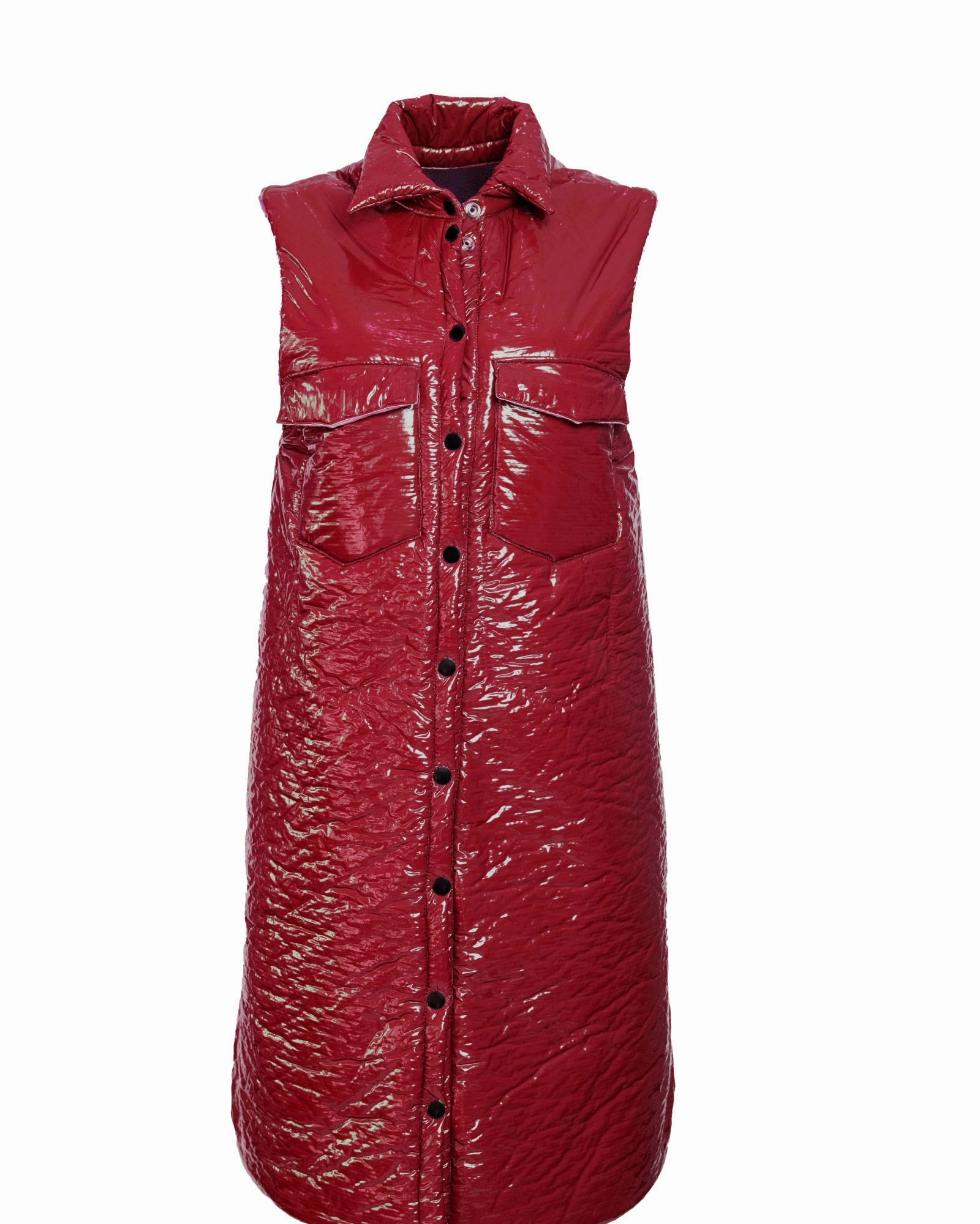 Unisex Patent & Faux Shearling Vest | Burgundy