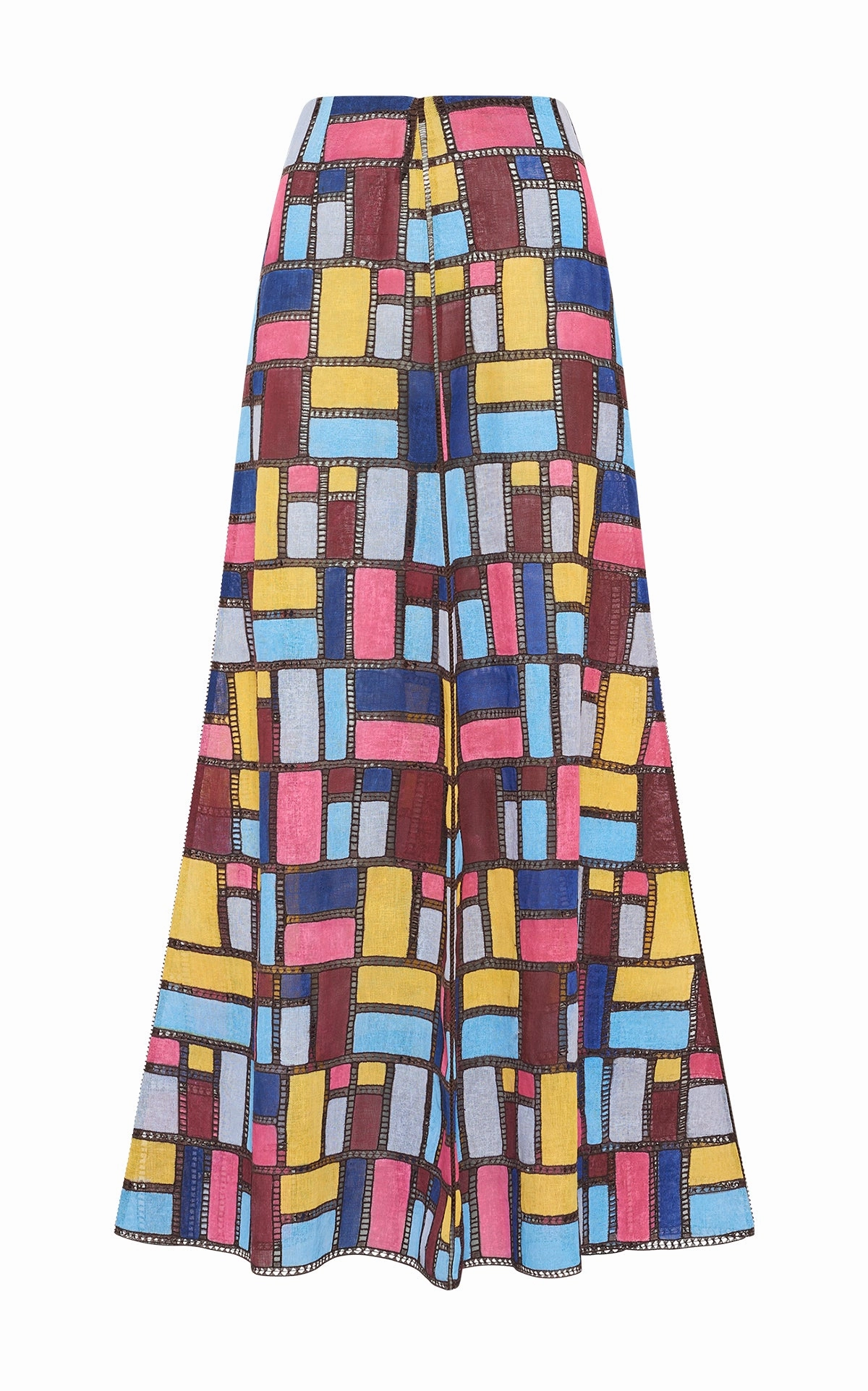 Selma Patchwork Embroidered Maxi Skirt in Aurora Multi Linen Travel Vibes Elegant Feel