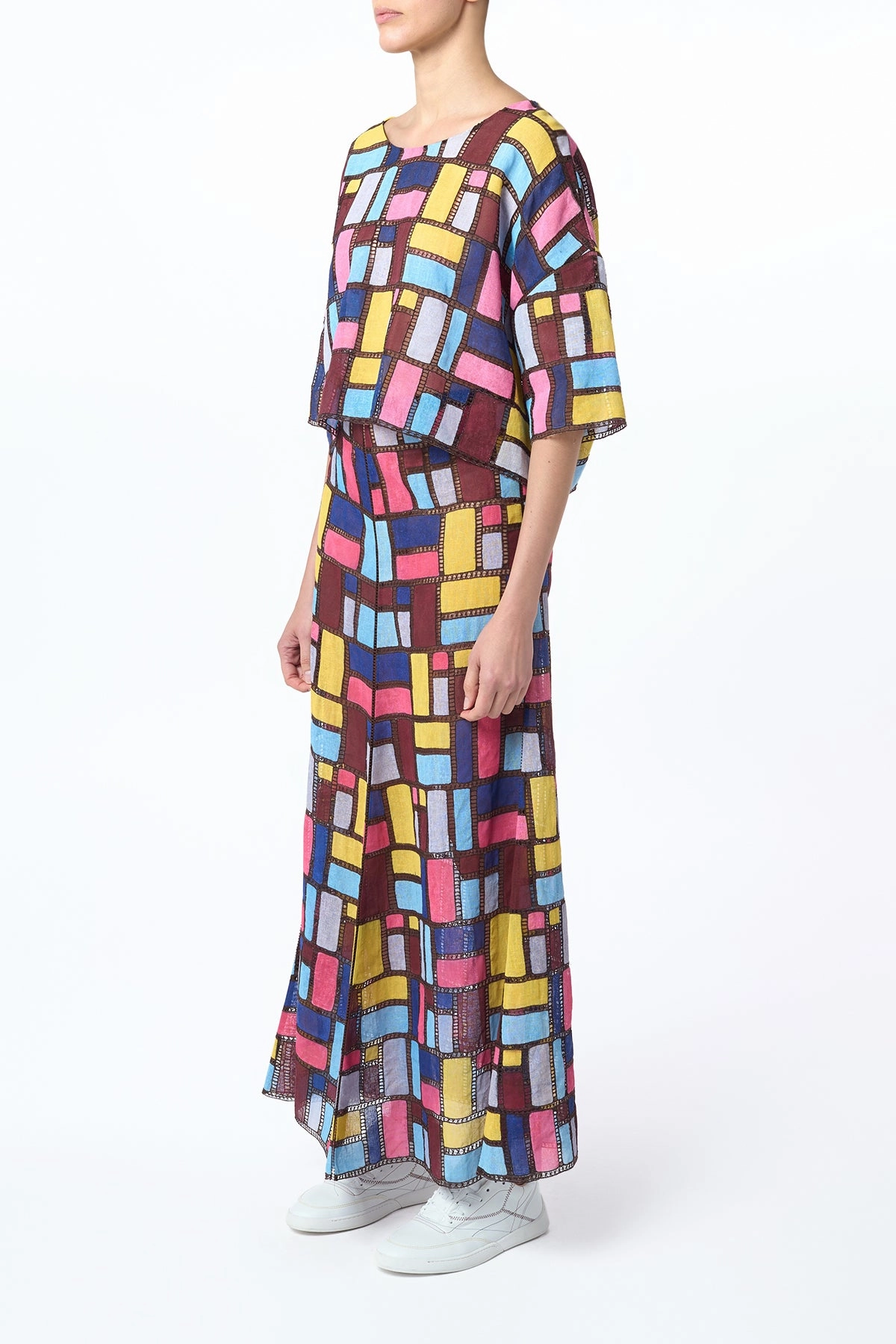 Selma Patchwork Embroidered Maxi Skirt in Aurora Multi Linen Versatile Fit
