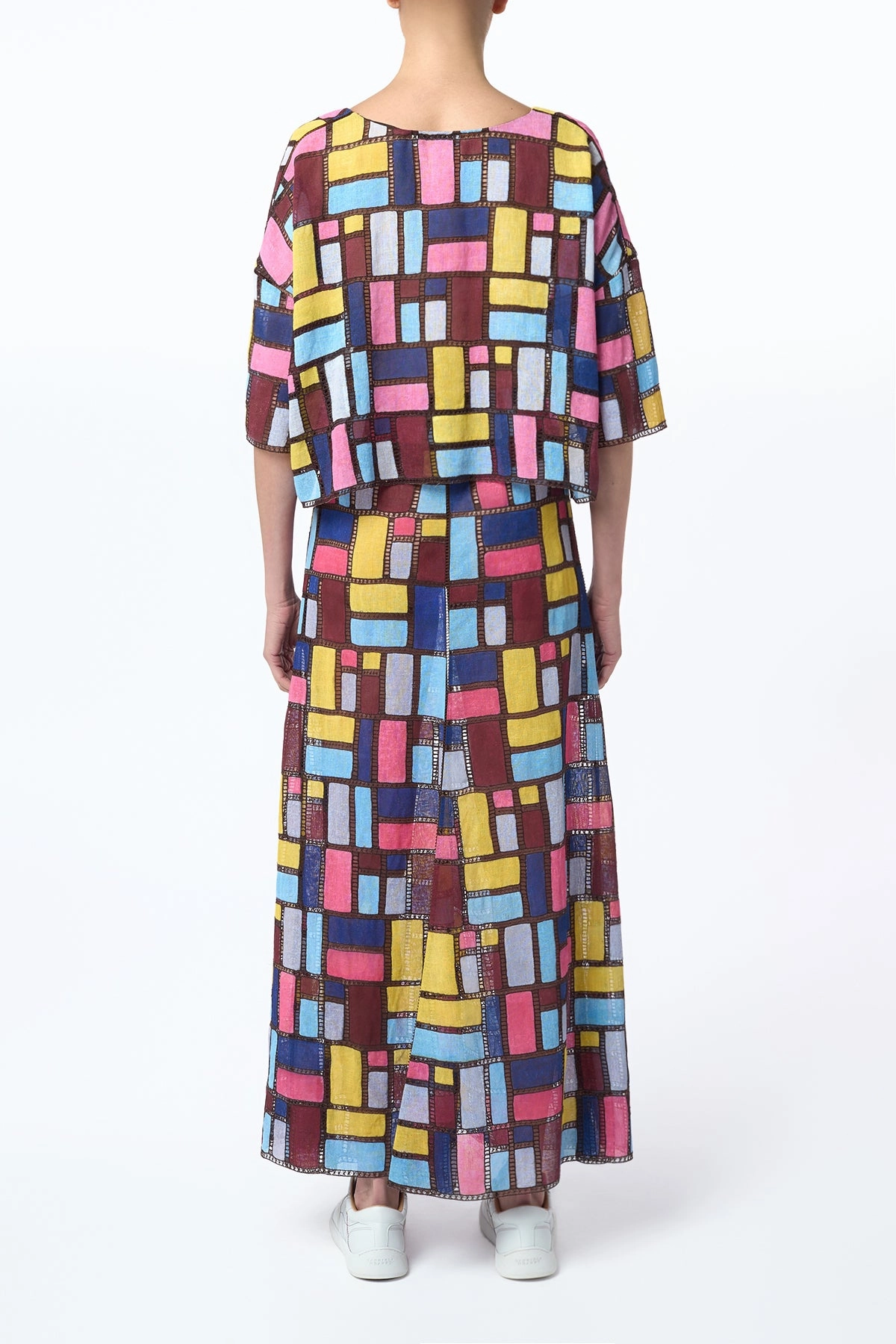 Embroidered Detail natural fiber Selma Patchwork Embroidered Maxi Skirt in Aurora Multi Linen