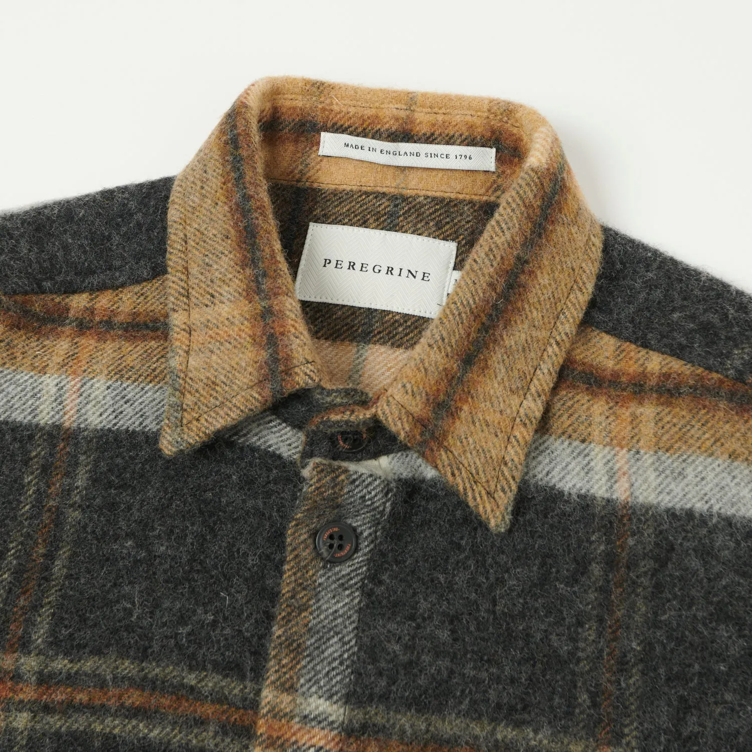 Peregrine 'Barney' Wool Overshirt - Brown/Grey Tailored Silhouette Polished Finish