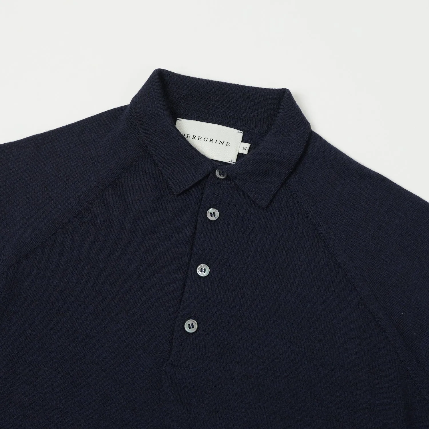 Peregrine Long Sleeve Wool Polo Shirt - Navy Relaxed Apparel Premium Shirt