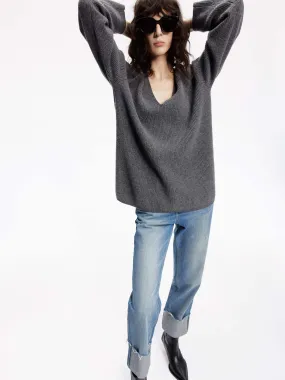 Cozy Knit Look Comfortable Knit Deep V-neck Wool Sweater
