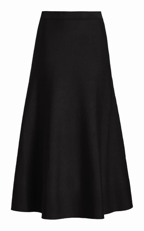 Daily Essential Bestseller Item Freddie Knit Midi Skirt in Black Merino Wool Cashmere