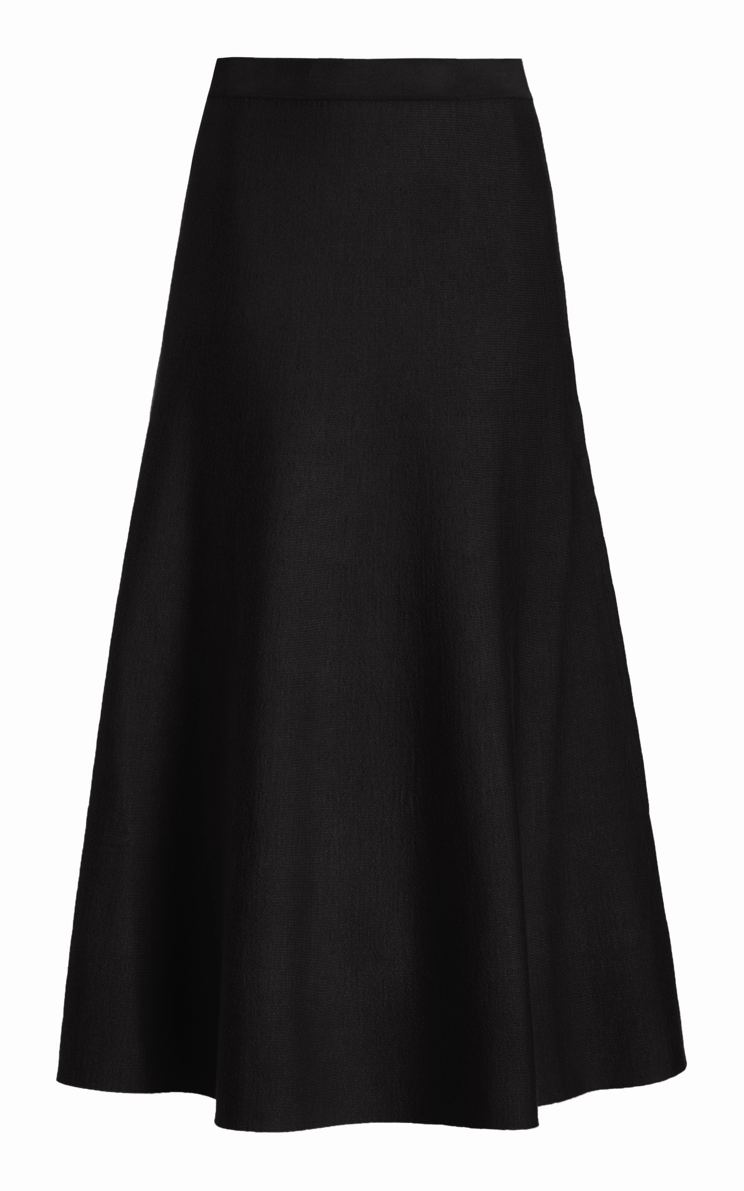 Diagonal Slit Freddie Knit Midi Skirt in Black Merino Wool Cashmere
