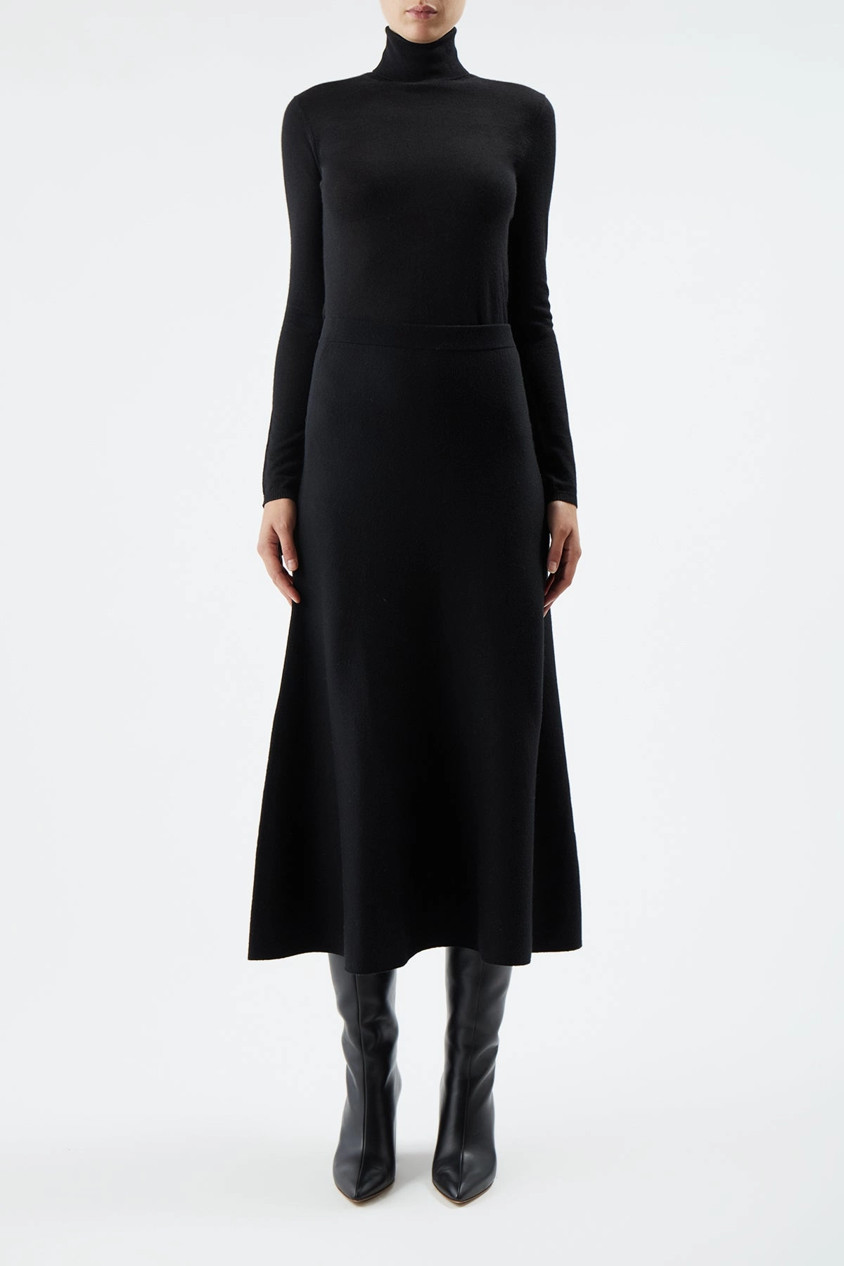 Comfy Look Freddie Knit Midi Skirt in Black Merino Wool Cashmere
