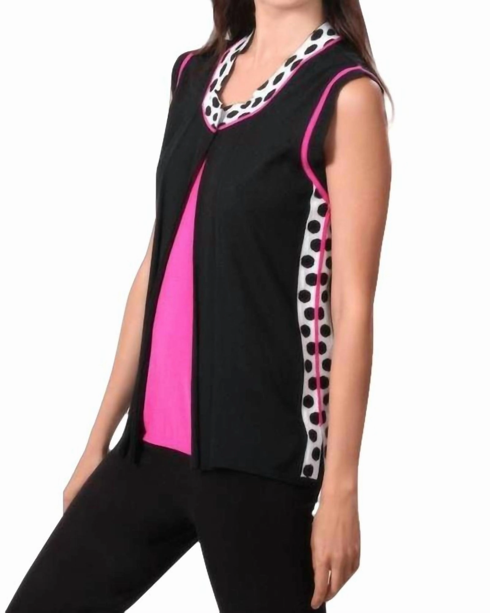 Pink Lady Polka-Dot Vest in Black/Fuchsia | Black/Fuchsia suitable for day wear Sleek Look