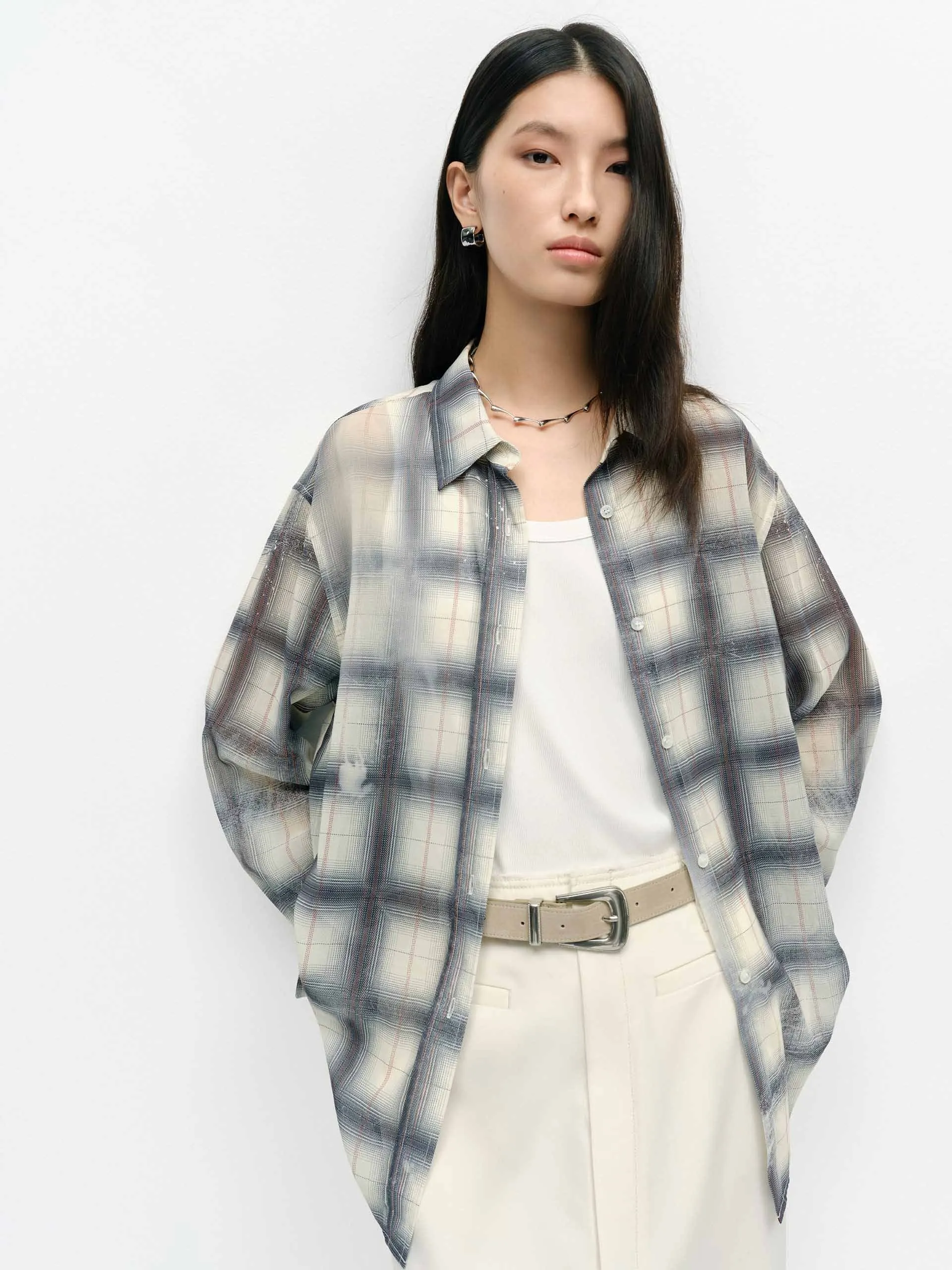 Compact Packing Breathable Cotton Plaid Pattern Cotton Shirt