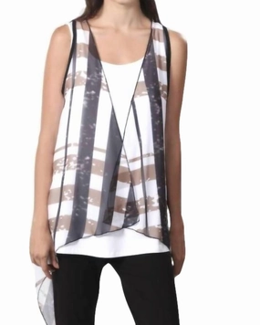 Sport Mode Plaid Grid Waterfall Vest in Cream/Taupe | Cream/Taupe
