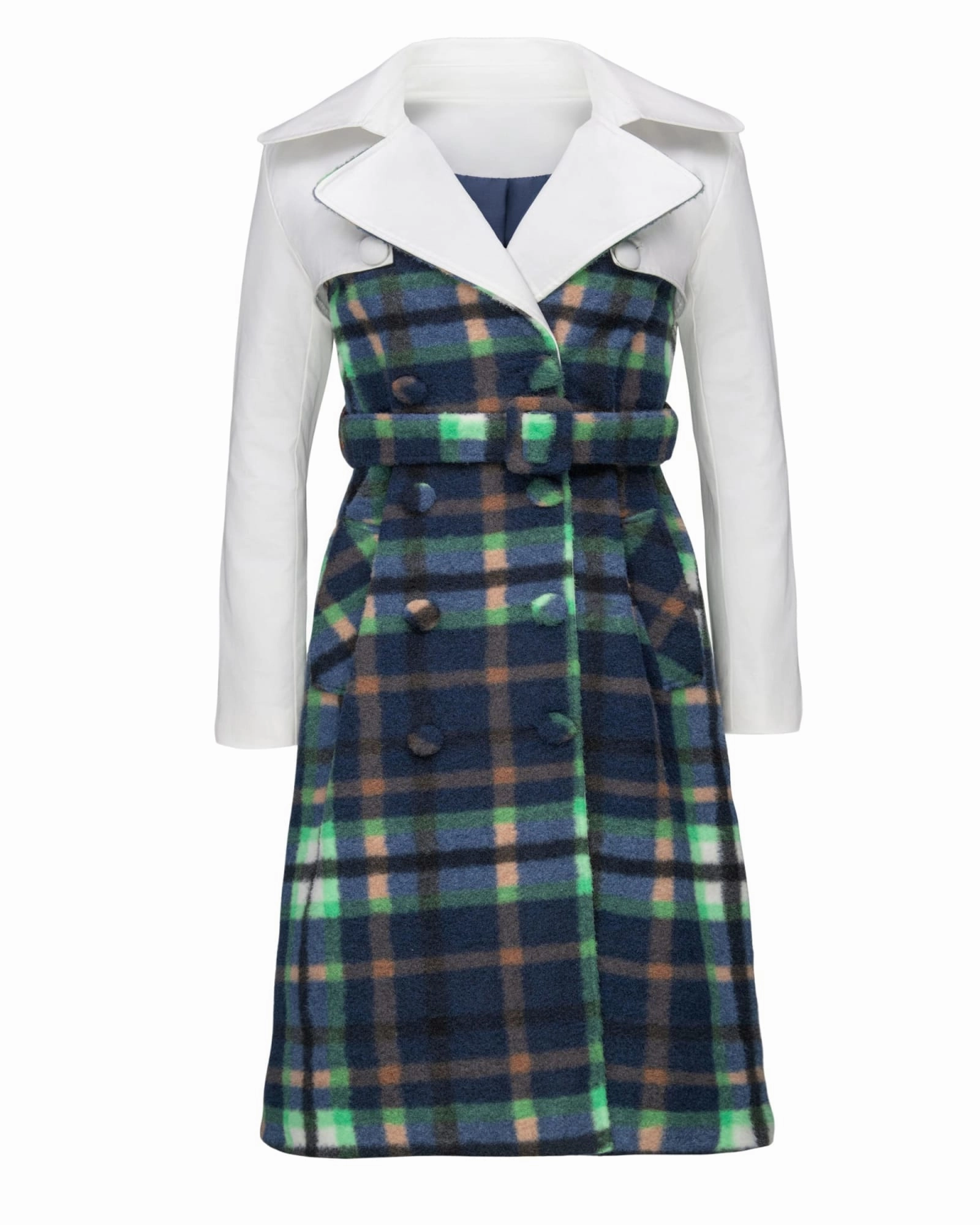 Protective Padding Plaid Two Tone Trench Coat | Green