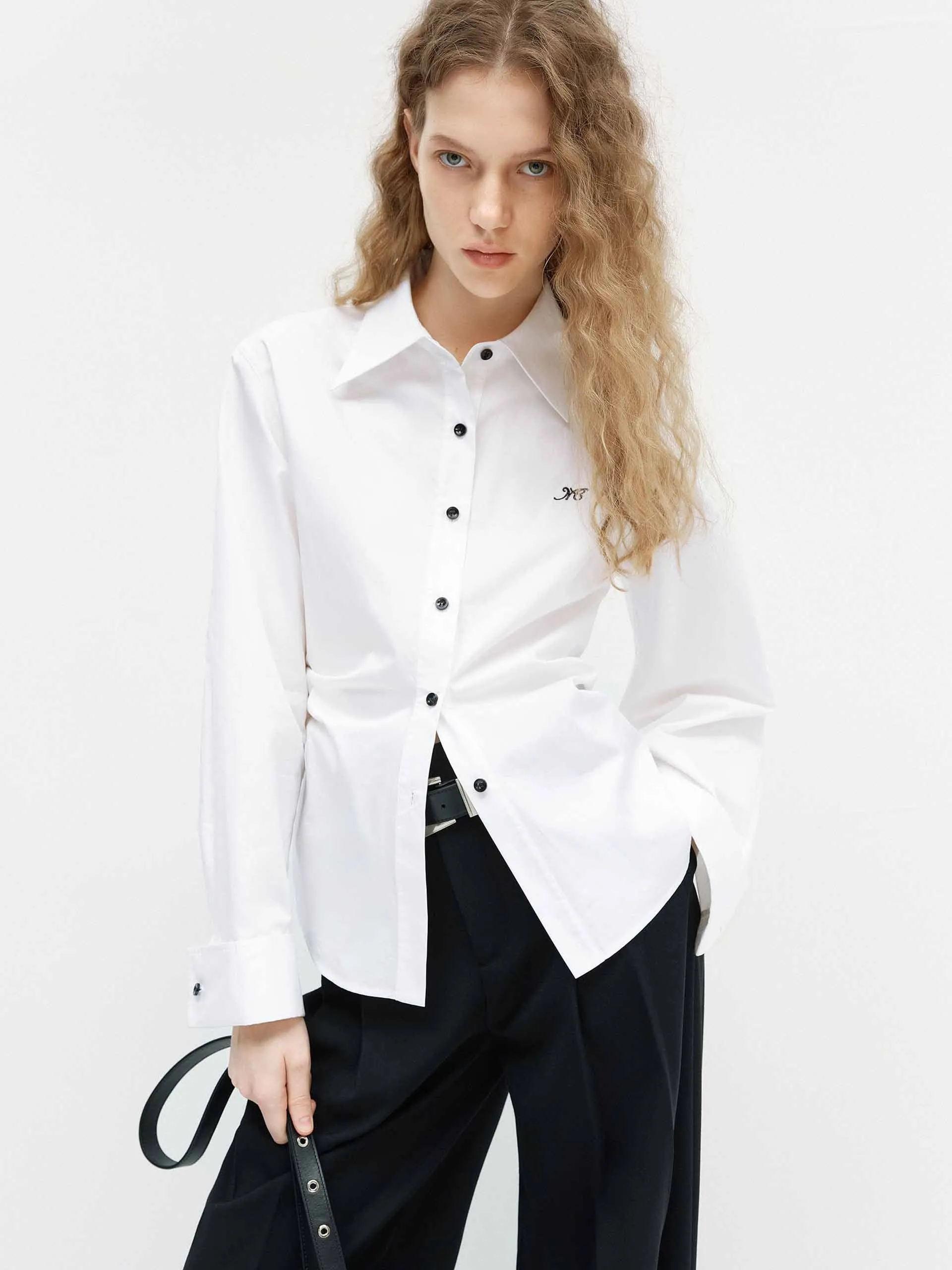 Pleated Waist Cotton Shirt Contemporary Look Sporty Comfort