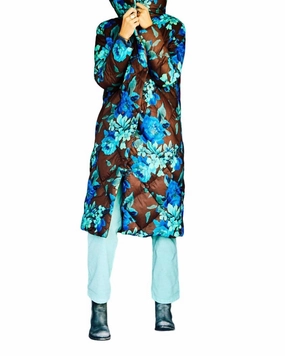 Puffer Long Coat in Blue | Blue Drop Hem