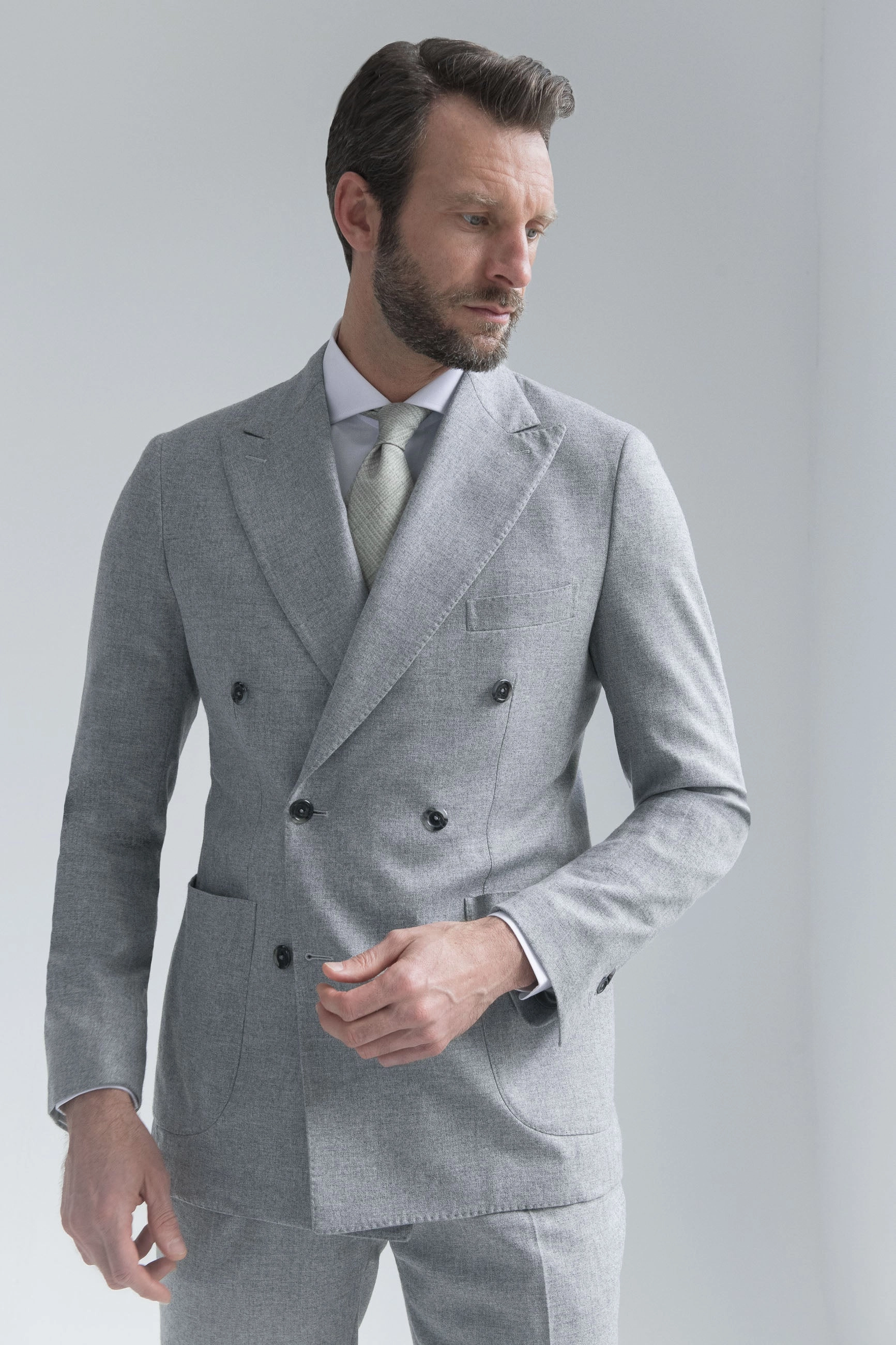 Custom Tailored Grey wool and cashmere double breasted suit - Made in Italy