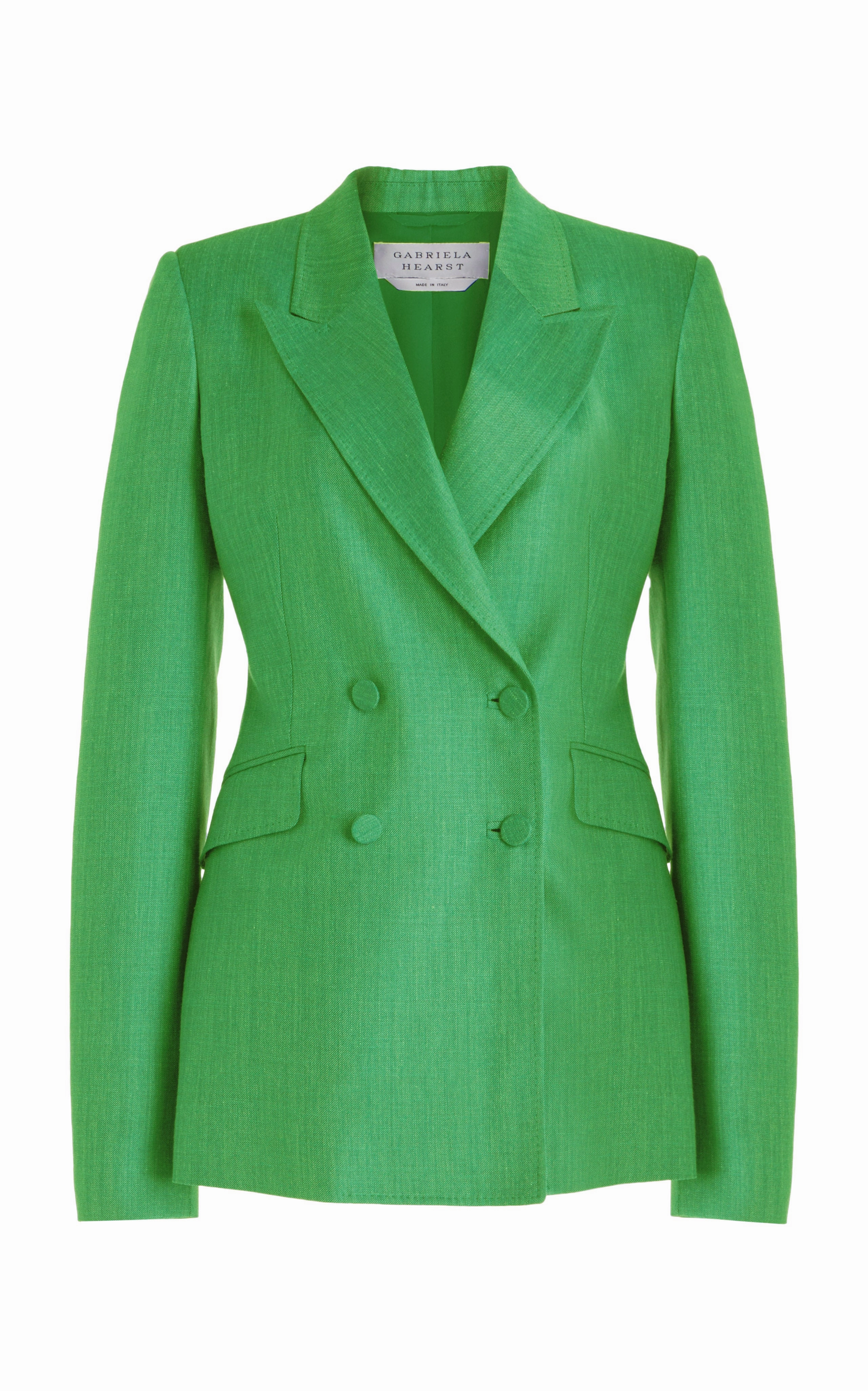 Stephanie Blazer in Peridot Green Virgin Wool and Silk Linen Business Layers
