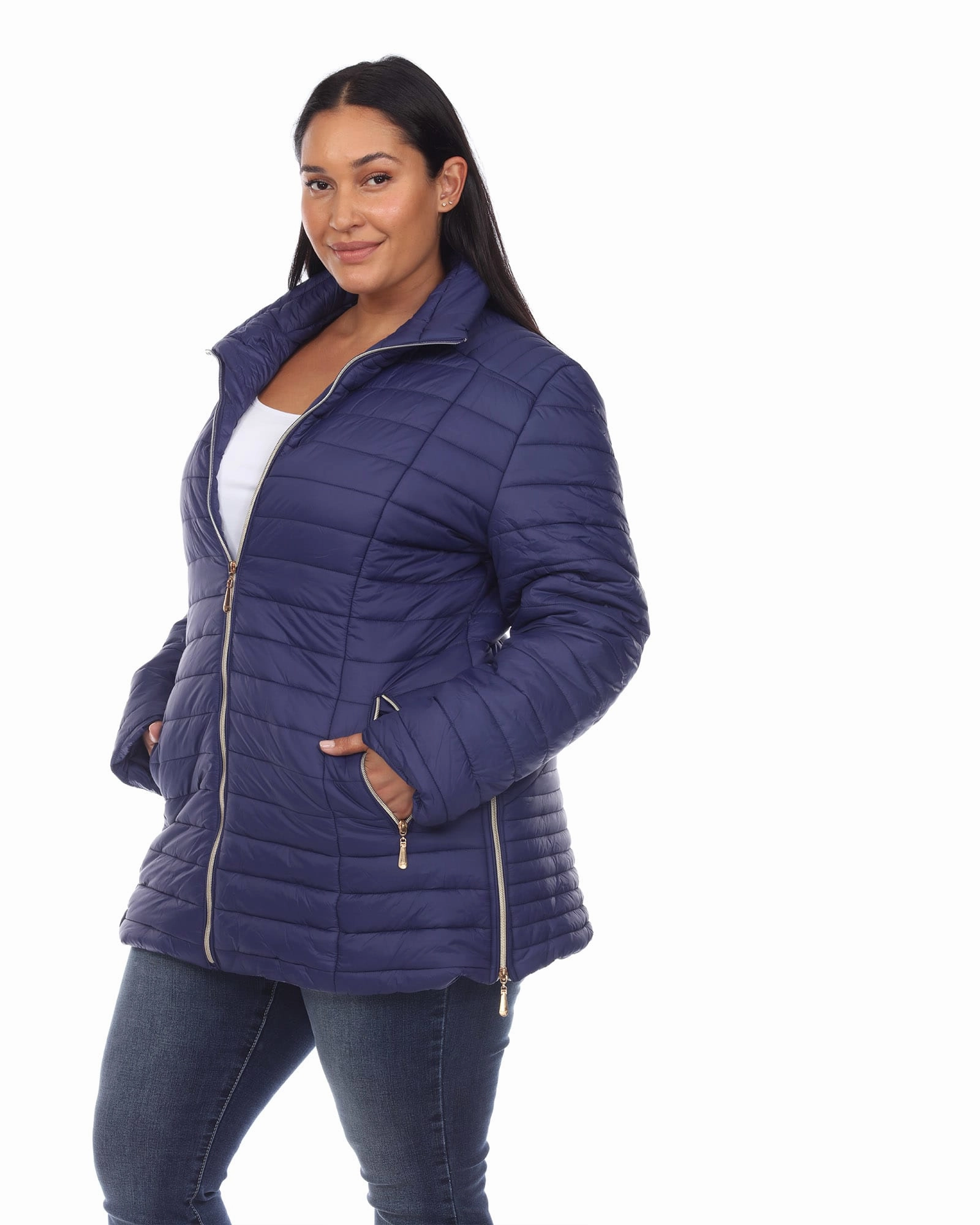 Sport Mode Dual Layer Fabric Puffer Coat | Navy