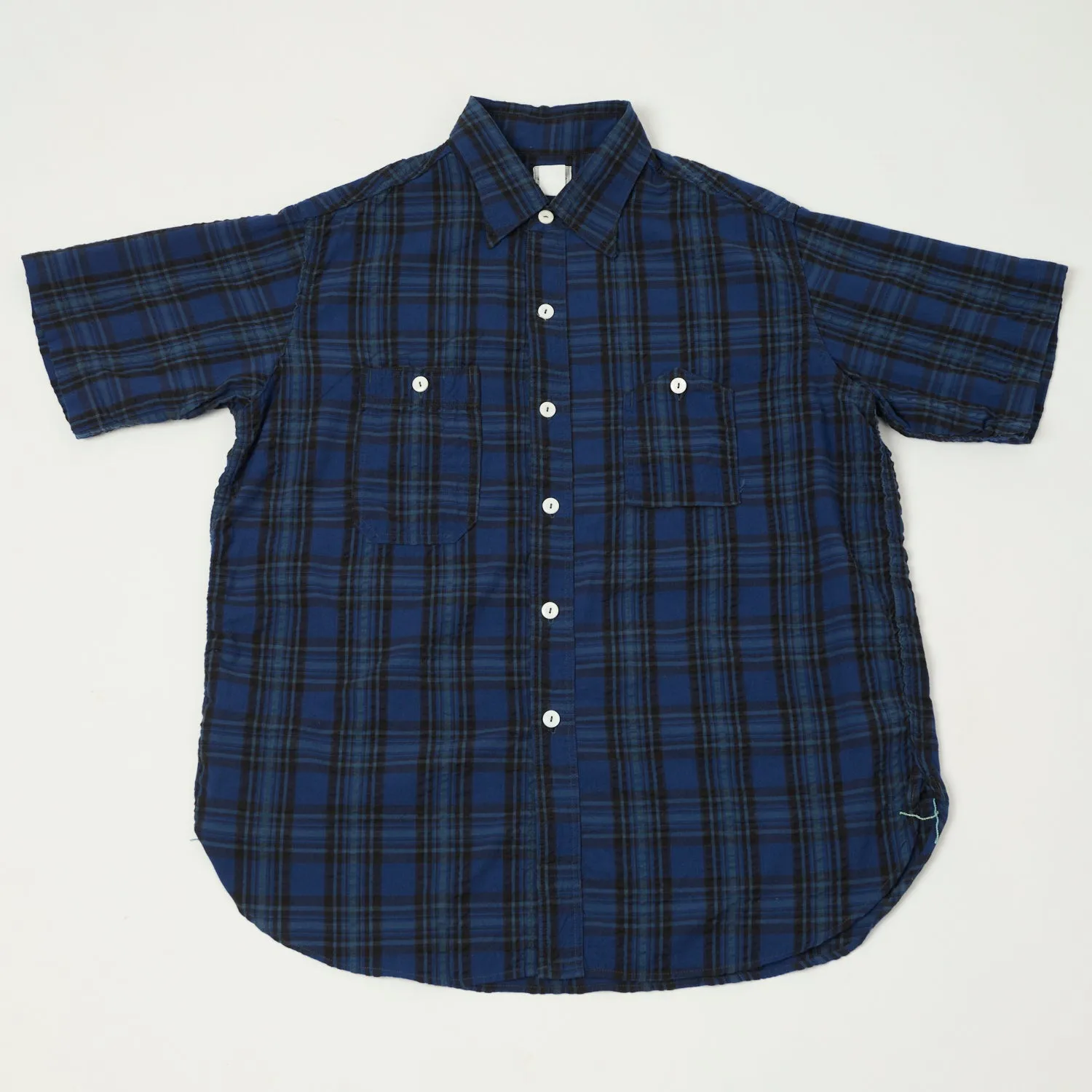 Post Overalls No.6 Seersucker Work Shirt - Blue Plaid Simple Layer Preppy Vibe