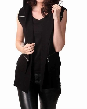 Double Zip Hooded Vest in Black | Black Focus Solid Color
