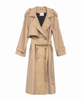 90's Classic Taffeta Trench Coat | Light Khaki Taffeta Animal Print Compromise