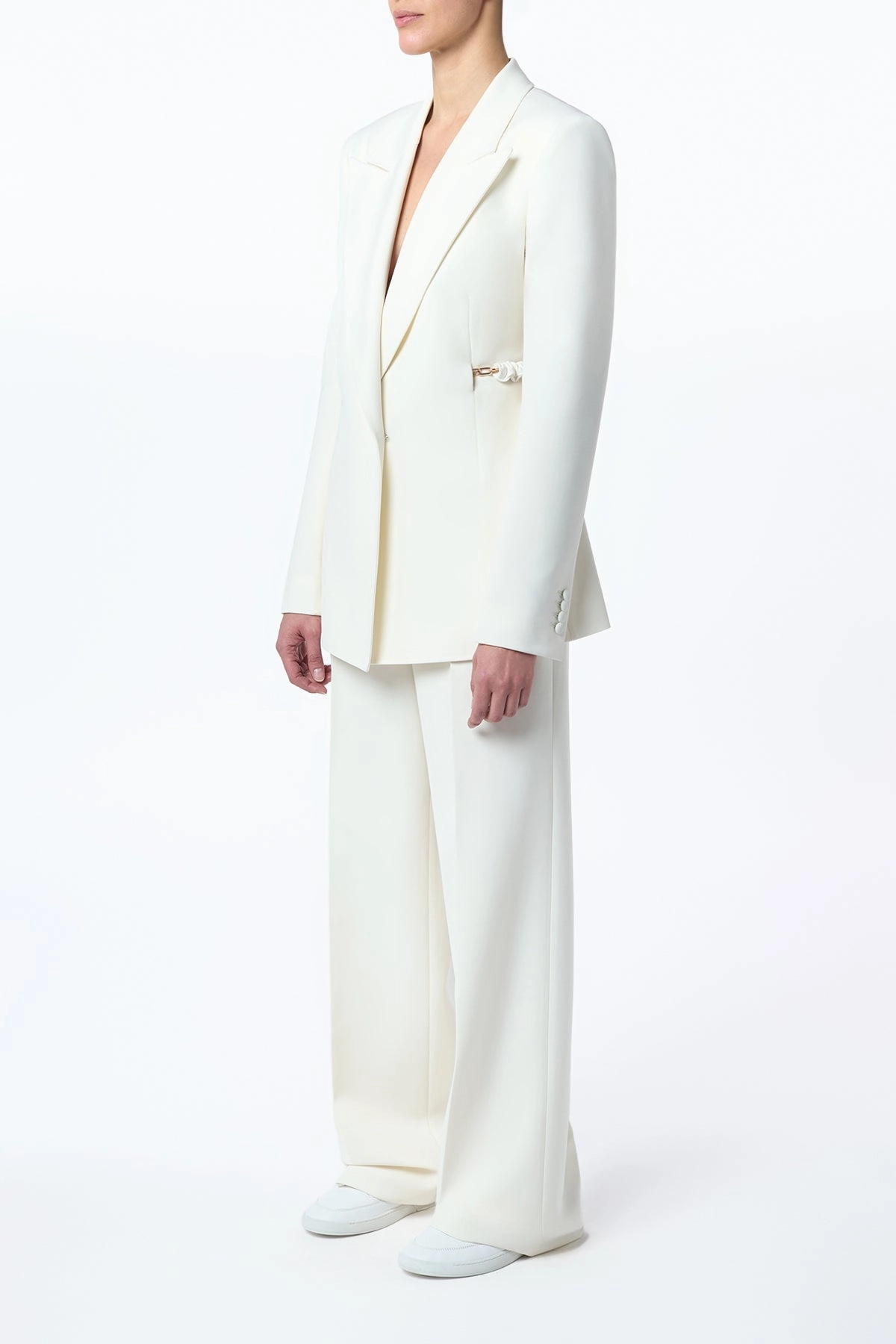Epona Chain Blazer in Ivory Recycled Virgin Wool Sophisticated Tailoring Tailoring Enhancement Features