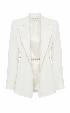 Epona Chain Blazer in Ivory Recycled Virgin Wool Smart Design Business Ready Outfit